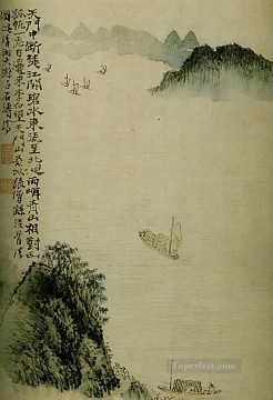Shitao boats to the door 1707 old Chinese Oil Paintings